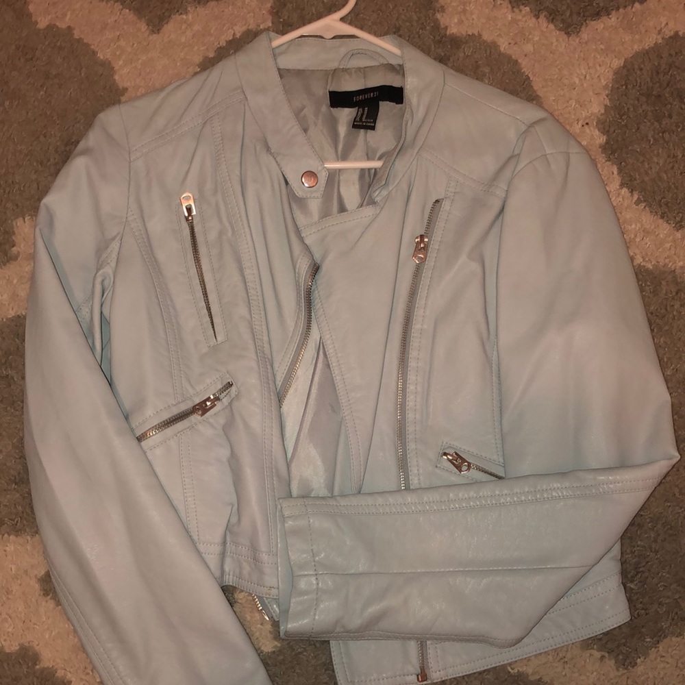 Baby Blue faux leather jacket